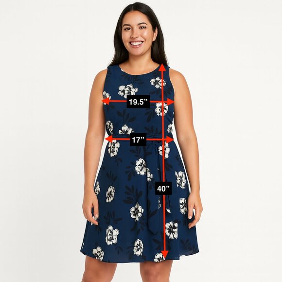 Banana Republic Blue and White Floral Sleeveless Dress Size 14 - Picture 2 of 6